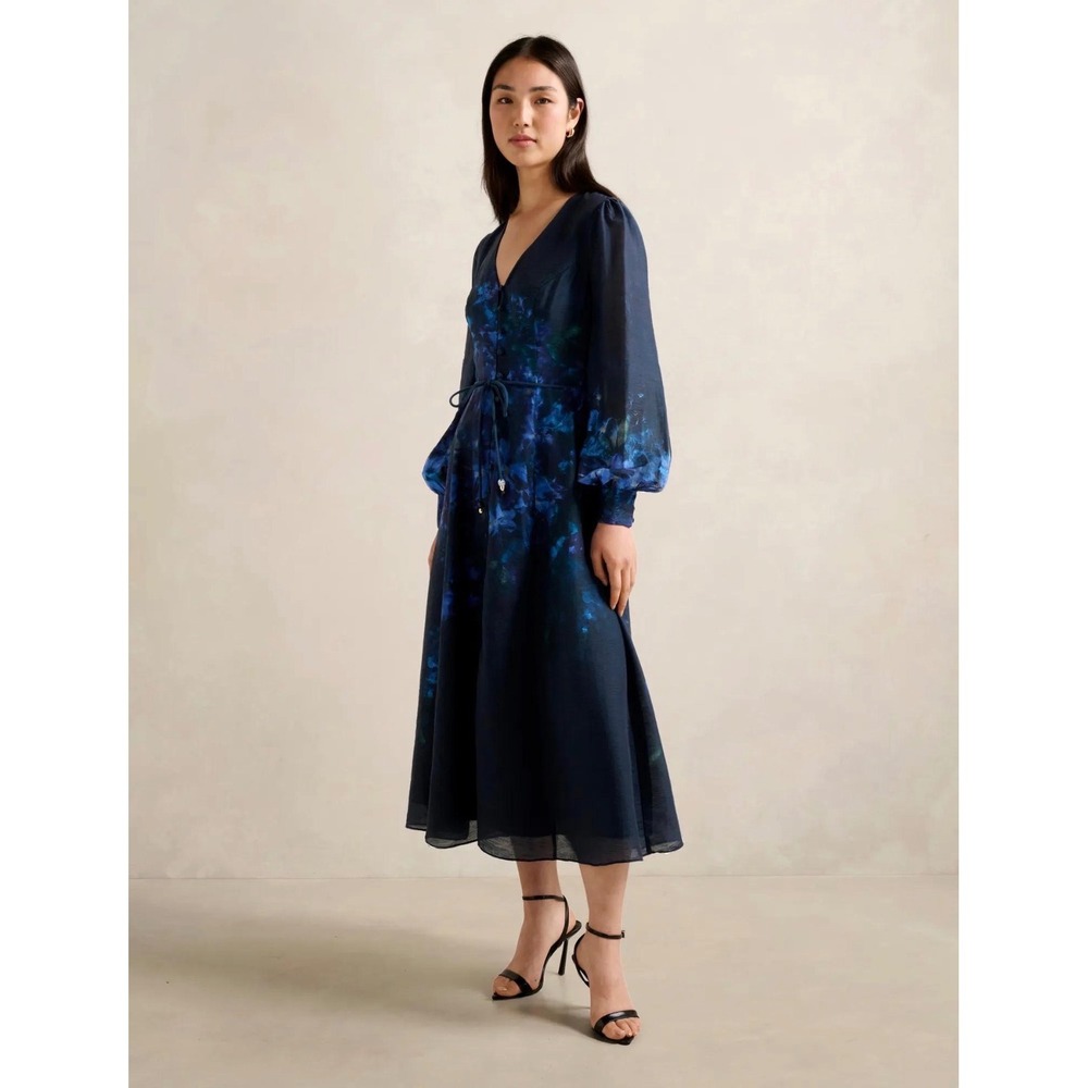 Ever New Women's Kahlani Floral Midi Dress Navy Size 8 Romantic Wedding Guest
